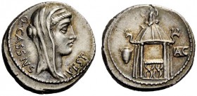 THE ROMAN REPUBLIC 
 Q. Cassius Longinus . Denarius 55, AR 4.01 g. Q·CASSIVS – VEST Veiled head of Libertas r. Rev. Temple of Vesta with curule chair...