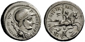 THE ROMAN REPUBLIC 
 Denarius 55, AR 4.21 g. P·FONTEIVS·P·F – CAPITO·III·VIR Helmeted and draped bust of Mars r., with trophy over shoulder. Rev. MN ...