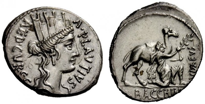 THE ROMAN REPUBLIC 
 A. Plautius. Denarius 55, AR 3.90 g. A·PLAVTIVS – AED·CVR·...