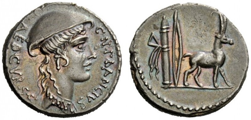 THE ROMAN REPUBLIC 
 Cn. Plancius. Denarius 55, AR 4.06 g. CN·PLANCIVS – AED·CV...