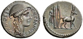 THE ROMAN REPUBLIC 
 Cn. Plancius. Denarius 55, AR 4.06 g. CN·PLANCIVS – AED·CVR·S·C Female head r., wearing causia . Rev. Cretan goat r.; behind, bo...