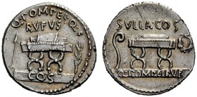 THE ROMAN REPUBLIC 
 Q. Pompeius Rufus. Denarius 54, AR 3.53 g. Q·POMPEI·Q·F / RVFVS Curule chair; on l., arrow and on r., laurel branch; below, COS ...