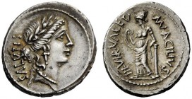 THE ROMAN REPUBLIC 
 Mn. Acilius Glabrio. Denarius 49, AR 3.97 g. SALVTIS Laureate head of Salus r. Rev. MN·ACILIVS – III·VIR·VALETV Valetudo standin...