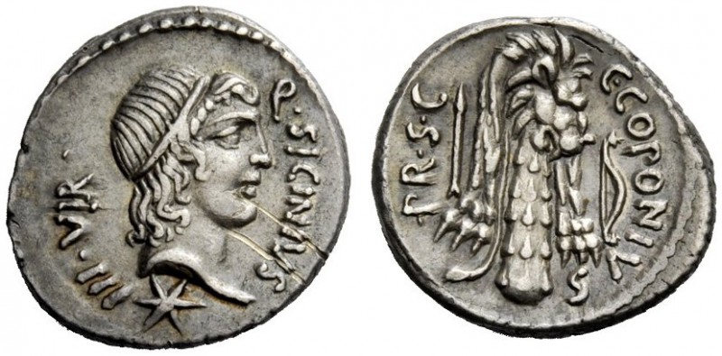 THE ROMAN REPUBLIC 
 Q. Sicinius and C. Coponius. Denarius, mint moving with Po...