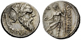 THE ROMAN REPUBLIC 
 Denarius 48, AR 3.89 g. Mask of bearded Pan r.; behind, pedum. Below, PANSA. Rev. C·VIBIVS·C· F·C·N – IOVIS AXVR Jupiter, laurea...