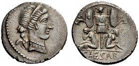 THE ROMAN REPUBLIC 
 Julius Caesar. Denarius, Spain 46-45, AR 3.96 g. Diademed head of Venus r.; behind, Cupid. Rev. Two captives seated at sides of ...