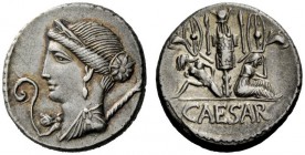 THE ROMAN REPUBLIC 
 Julius Caesar. Denarius, Spain 46-45, AR 4.00 g. Diademed and draped bust of Venus l., with star in hair and Cupid perched on sh...