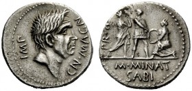THE ROMAN REPUBLIC 
 Cnaeus Pompeius Junior and M. Minatius. Sabinus Denarius, Spain 46-45, AR 3.51 g. IMP – CN MAGN Head of Cn. Pompeius Magnus r. R...