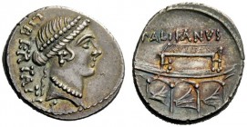 THE ROMAN REPUBLIC 
 Lollius Palicanus. Denarius 45, AR 3.89 g. LIBERTATIS Diademed head of Libertas r. Rev. PALIKANVS Rostra on which stands subsell...