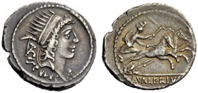 THE ROMAN REPUBLIC 
 L. Valerius Acisculus. Denarius 45, AR 3.56 g. ACISCVLVS Radiate head of Sol r.; behind, acisculus . Rev. Luna in prancing biga ...