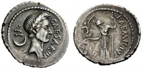 THE ROMAN REPUBLIC 
 Julius Caesar and L. Aemilius Buca. Denarius 44, AR 3.58 g. CAESAR·IM – P – M Wreathed head of Caesar r.; behind, crescent. Rev....