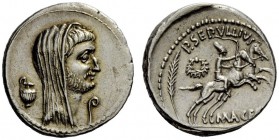 THE ROMAN REPUBLIC 
 P. Sepullius Macer. Denarius 44, AR 3.74 g. Bearded and veiled head of M. Antonius r.; behind, jug and before, lituus . Rev. P·S...