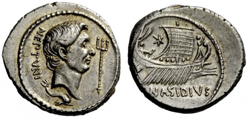THE ROMAN REPUBLIC 
 Sextus Pompeius and Q. Nasidius. Denarius, Sicily circa 42...