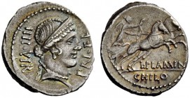 THE ROMAN REPUBLIC 
 L. Flaminius Chilo. Denarius 43, AR 3.96 g. IIII·VIR – PRI·FL Diademed head of Venus r. Rev. Victory in prancing biga r.; below ...