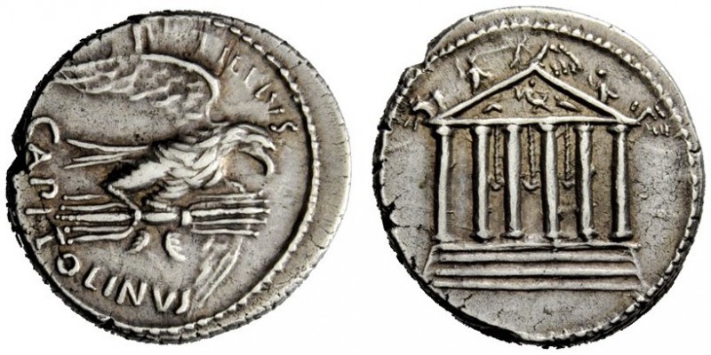 THE ROMAN REPUBLIC 
 Denarius 41, AR 4.00 g. PETILLIVS Eagle r., with open wing...
