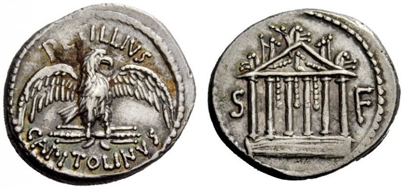 THE ROMAN REPUBLIC 
 Denarius 41, AR 3.82 g. PETILLIVS Eagle on thunderbolt r.,...