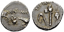 THE ROMAN REPUBLIC 
 M. Antonius and M. Aemilius Lepidus. Quinarius, Gallia Transalpina 43, AR 1.89 g. M ANT IMP Lituus, jug and raven. Rev. LEP·IMP ...