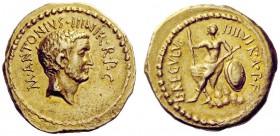 THE ROMAN REPUBLIC 
 Marcus Antonius and L. Livineius Regulus. Aureus 42, AV 7.96 g. M·ANTONIVS – III.VIR·R·P.C Head of M. Antonius r. Rev. L·REGVLVS...
