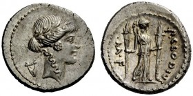THE ROMAN REPUBLIC 
 P. Clodius M.f. Turrinus. Denarius 42, AR 3.98 g. Laureate head of Apollo r.; behind, lyre. Rev. P.CLODIVS – ·M·F Diana standing...