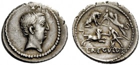 THE ROMAN REPUBLIC 
 L. Livineius Regulus. Denarius 42, AR 3.93 g. Head of Livineius Regulus r. Rev. Combat of bestiarii ; in exergue, L·REGVLVS. Bab...