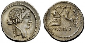 THE ROMAN REPUBLIC 
 C. Vibius Varus. Denarius 42, AR 4.02 g. Head of Liber r., wearing ivy-wreath. Rev. VARVS Panther l. springing up towards garlan...