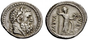 THE ROMAN REPUBLIC 
 C. Vibius Varus. Denarius 42, AR 3.35 g. Laureate head of Hercules r. Rev. C·VIBIVS – VARVS Minerva standing r., holding Victory...