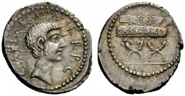 THE ROMAN REPUBLIC 
 C. Caesar Octavianus. Denarius, mint moving with Octavian 42, AR 3.95 g. CAESAR·III·VIR – R·P·C Bare head of Octavian r. with li...