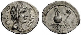 THE ROMAN REPUBLIC 
 C. Cassius and Lentulus Spint. Denarius, mint moving with Brutus and Cassius 43-42, AR 3.90 g. C·CASSI·IMP – LEIBERTAS Veiled he...