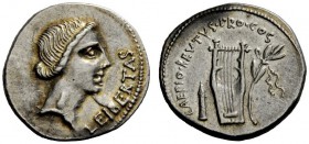 THE ROMAN REPUBLIC 
 Q. Caepio Brutus. Denarius, mint moving with Brutus 43-42, AR 3.66 g. LEIBERTAS Head of Libertas r. Rev. CAEPIO·BRVTVS·PRO·COS P...