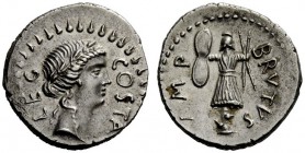 THE ROMAN REPUBLIC 
 M. Junius Brutus with Pedanius Costa. Denarius, mint moving with Brutus 43-42, AR 3.58 g. LEG – COSTA Laureate head of Apollo r....