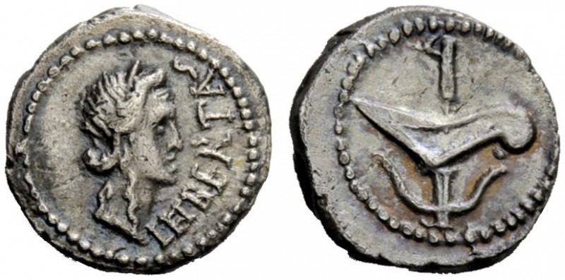 THE ROMAN REPUBLIC 
 M. Junius Brutus. Quinarius , mint moving with Brutus 43-4...