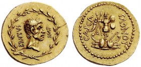 THE ROMAN REPUBLIC 
 Marcus Junius Brutus with Casca Longus. Aureus, mint moving with Brutus in the East 43-42 BC, AV 8.12 g. BRVTVS – IMP Bare head ...