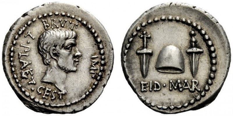 THE ROMAN REPUBLIC 
 M. Iunius Brutus with L. Plaetorius Caestianus. Denarius, ...