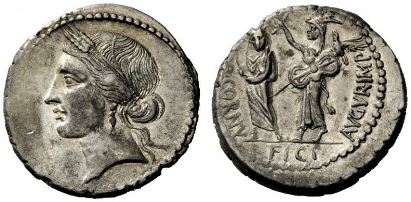 THE ROMAN REPUBLIC 
 Q. Cornufici. Denarius, Africa 42, AR 3.83 g. Head of Tani...