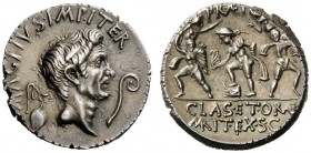 THE ROMAN REPUBLIC 
 Sextus Pompeius. Denarius, Sicily 37-36, AR 3.86 g. MAG·PIVS·IMP·ITER Head of Cn. Pompeius Magnus r.; behind jug and before, lit...