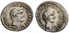 THE ROMAN REPUBLIC 
 Marcus Antonius and C. Caesar Octavianus with M. Barbatius. Denarius, mint moving with M. Antony 41, AR 3.82 g. M·ANT·IMP·AVG·II...