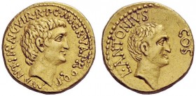 THE ROMAN REPUBLIC 
 Marcus Antonius, Lucius Antonius and M. Cocceius Nerva. Aureus, mint moving with Mark Anthony circa 41, AV 8.10 g. M·ANT·IMP AVG...