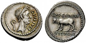 THE ROMAN REPUBLIC 
 Divus Julius Caesar and Q. Voconius Vitulus. Denarius, 40 or later, AR 4.01 g. DIVI·IVLI Laureate head of Julius Caesar r.; behi...