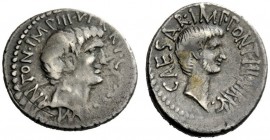 THE ROMAN REPUBLIC 
 C. Caesar Octavianus and Marcus Antonius. Denarius, mint moving with M. Antony 39, AR 3.78 g. M·ANTON·IMP·AVG·III·VIR·R·P·C AVG ...