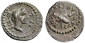 THE ROMAN REPUBLIC 
 C. Caesar Octavianus and Marcus Antonius. Quinarius, mint moving with Octavian 39, AR 1.60 g. III·VIR· – R·P·C Diademed head of ...