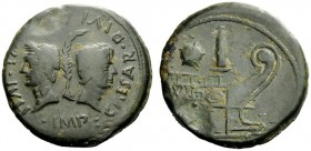 THE ROMAN REPUBLIC 
 C. Caesar Octavianus and Julius Caesar. Dupondius, Lugdunum (as Copia) circa 36, Æ 19.58 g. IMP CAESAR DIVI F DIVI IVLI Laureate...