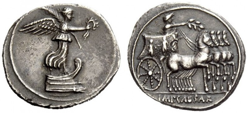THE ROMAN EMPIRE 
 Octavian, 32 – 27 BC 
 Denarius, Brundisium or Roma circa 2...