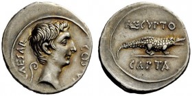 THE ROMAN EMPIRE 
 Octavian, 32 – 27 BC 
 Denarius, Brundisium or Roma circa 29-27, AR 3.52 g. CAESAR – COS VI Bare head r.; behind, lituus . Rev. A...