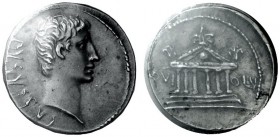 THE ROMAN EMPIRE 
 Octavian as Augustus, 27 BC – 14 AD 
 Denarius, North Peloponnesian mint circa 21, AR 3.46 g. AVGVSTVS Bare head r. Rev. IOVI - O...