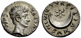 THE ROMAN EMPIRE 
 Octavian as Augustus, 27 BC – 14 AD 
 P. Petronius Turpilianus. Denarius circa 19 BC, AR 3.87 g. CAESAR – AVGVSTVS Bare head r. R...