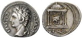 THE ROMAN EMPIRE 
 Octavian as Augustus, 27 BC – 14 AD 
 Denarius, Colonia Patricia (?) circa 18 BC, AR 3.77 g. CAESARI – AVGVSTO Laureate head l. R...