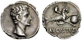 THE ROMAN EMPIRE 
 Octavian as Augustus, 27 BC – 14 AD 
 Denarius, Colonia Patricia circa July 18-17/16 BC, AR 3.85 g. Bare head r. Rev. AVGVSTVS Ca...