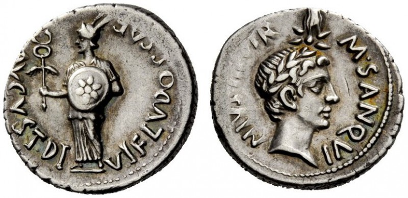 THE ROMAN EMPIRE 
 Octavian as Augustus, 27 BC – 14 AD 
 M. Sanquinius. Denari...