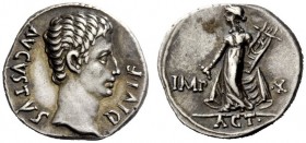THE ROMAN EMPIRE 
 Octavian as Augustus, 27 BC – 14 AD 
 Denarius, Lugdunum 15-13 BC, AR 3.78 g. AVGVSTVS – DIVI·F Bare head r. Rev. IMP – X Apollo ...