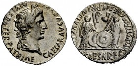 THE ROMAN EMPIRE 
 Octavian as Augustus, 27 BC – 14 AD 
 Denarius, Lugdunum circa 2 BC - 4 AD, AR 3.85 g. CAESAR AVGVSTVS – DIVI F PATER PATRIAE Lau...